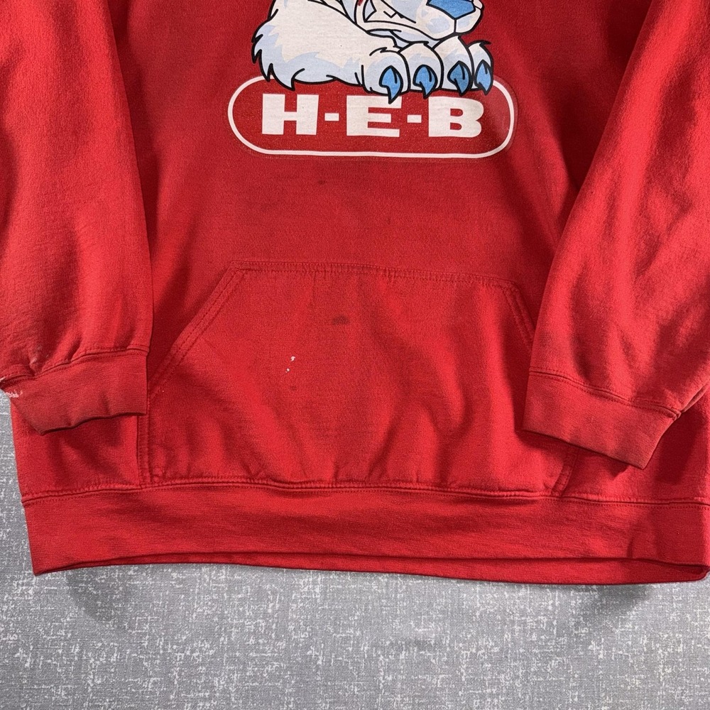 Gildan Hoodie Mens XL Red H-E-B Polar Bear Graphic Fleece Pullover Sweatshirt - Picture 5 of 13